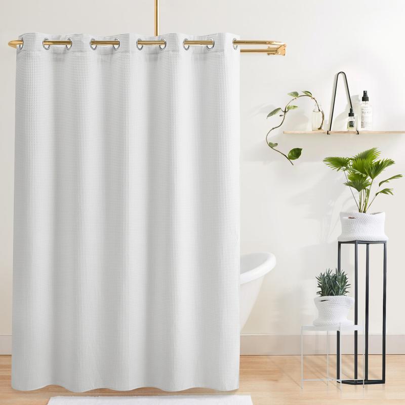 Waffle Weave Shower Curtain with Snap-in Liner,Cotton Blend Fabric Shower Curtain for Bathroom, Shower Curtain with Liner Set,New Year gifts