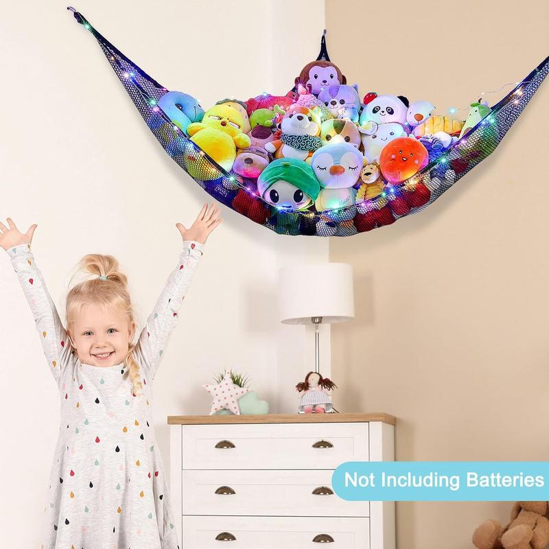 Stuffed Animals Net or Hammock Toy Storage Organizer with LED Light Unicorn Castle Hanging Corner Stuffed Animals Holder Girls Room Decor Decoration Wall Box Pet Hangable Ornaments