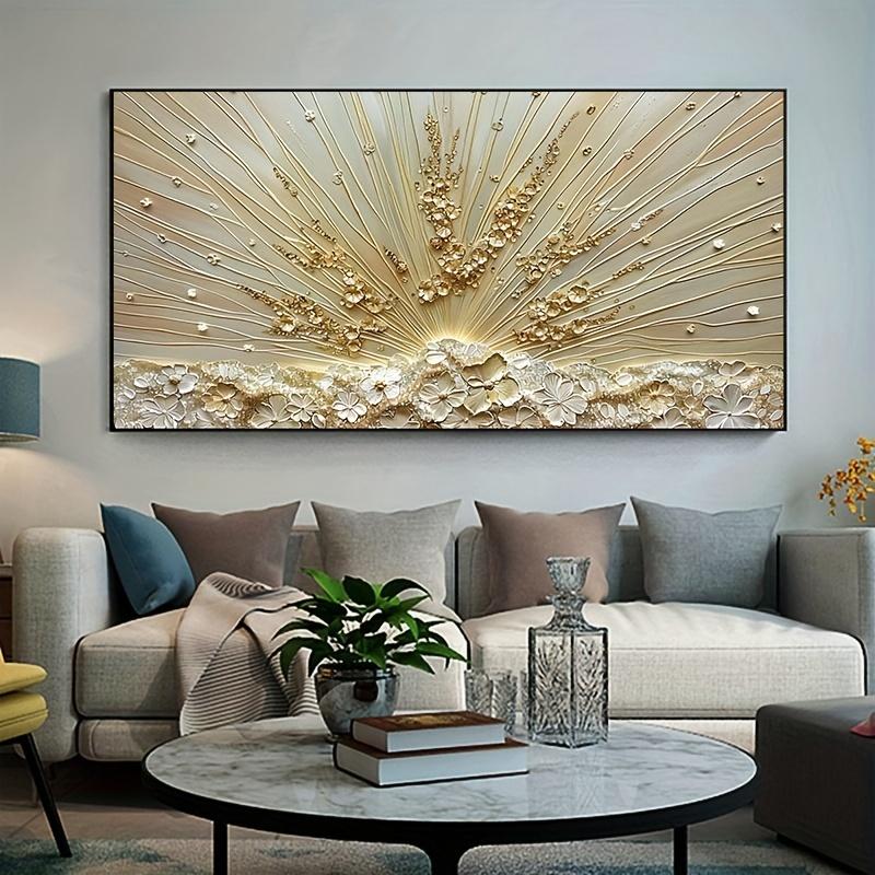 Golden Abstract Floral Canvas Wall Art, Large Textured Flower Painting, Unframed Bohemian Style Mural for Living Room Bedroom Decor, Handmade Original Oil Painting, No Electricity Needed - 1pc 59.94x119.89 cm vintage poster