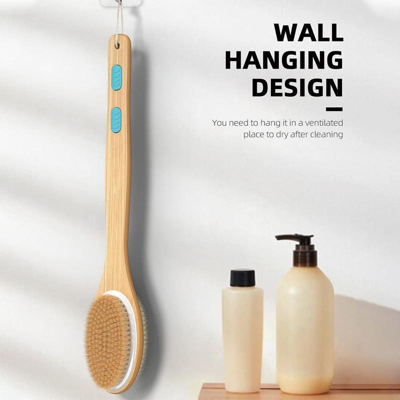 Wooden Handle Bath Brush with Hook, 1 Count Long Handle Body Exfoliator, Bath Dual-sided Back Scrubber, Bathing Accessories