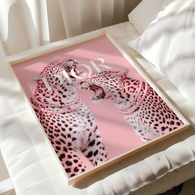 Pink Luxury Wall Art, Pink Leopard Print, Luxury Fashion Prints, Luxury Dorm Wall Art, Cheetah Print, Preppy Trendy Pink Wall Art