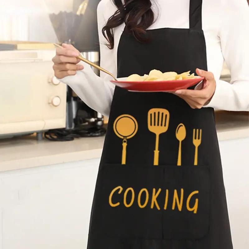 Kitchenware & Letter Print Apron with Pocket, 1 Count Modern Polyester Oil-proof and Waterproof Kitchen Cooking Apron, Egg Apron