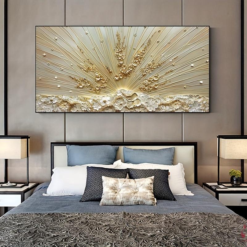 Golden Abstract Floral Canvas Wall Art, Large Textured Flower Painting, Unframed Bohemian Style Mural for Living Room Bedroom Decor, Handmade Original Oil Painting, No Electricity Needed - 1pc 59.94x119.89 cm vintage poster