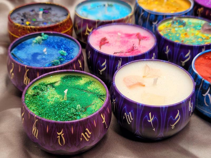 Manifestation Candles For Love, Abundance, Clarity, Spiritual Cleanse, Healing, reiki energy, herbs, and organic soy Wax Colorful Decor