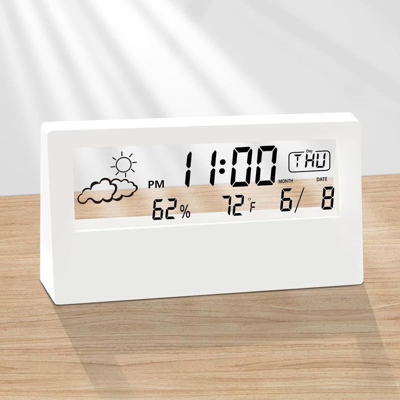 Temperature & Humidity Display Alarm Clock without Battery, 1 Count Modern Design Desktop Clock, Alarm Clock for Office, Living Room, Bedroom