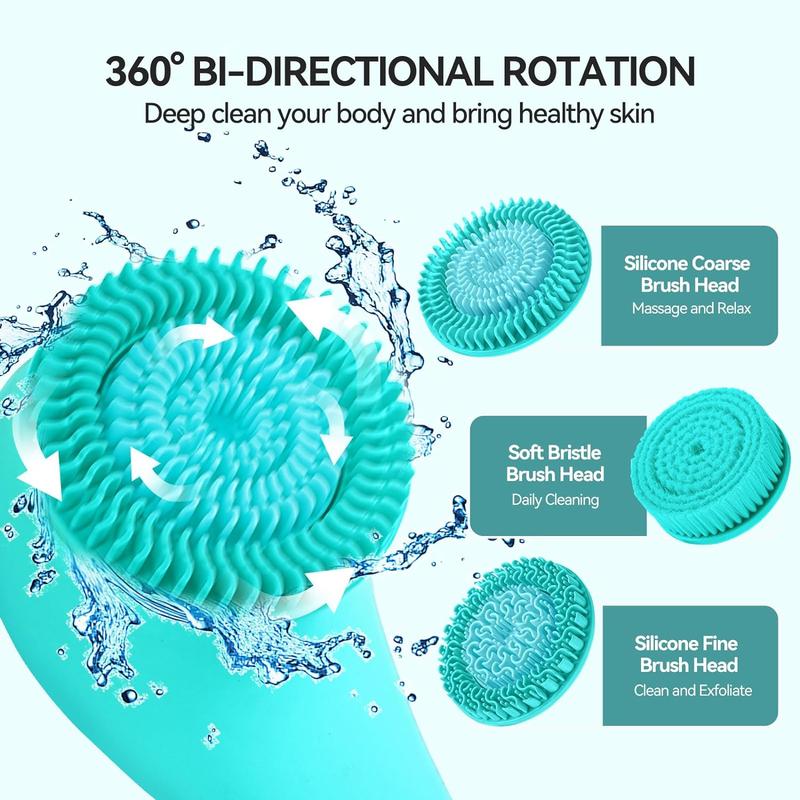 Three in one electric shower brush, bristle cover, cleaning and massage, waterproof USB charging, silicone anti slip accessories, deep exfoliation