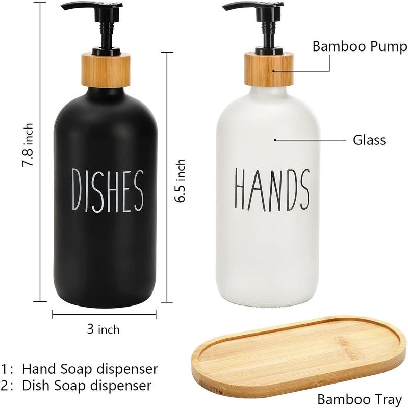 Soap Dispenser Set with Tray Glass Hand Soap Dispenser Dish Soap Dispenser