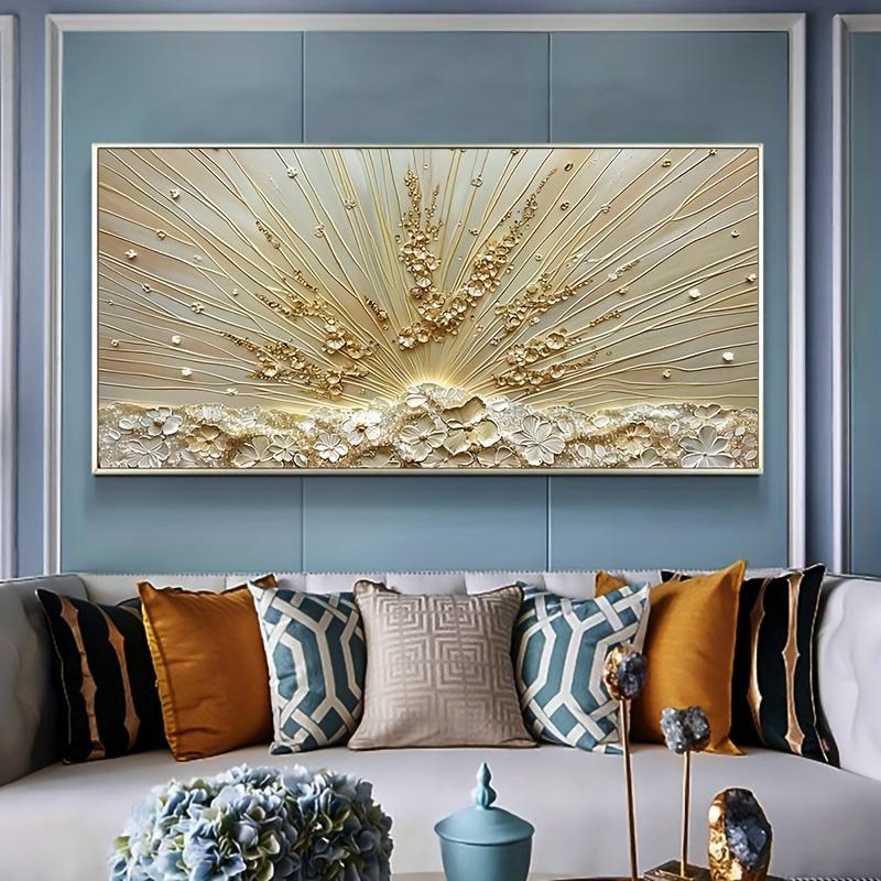 Golden Abstract Floral Canvas Wall Art, Large Textured Flower Painting, Unframed Bohemian Style Mural for Living Room Bedroom Decor, Handmade Original Oil Painting, No Electricity Needed - 1pc 59.94x119.89 cm vintage poster