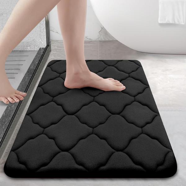 [Cyber Monday Sale] Memory Foam Bath Mat Rug 24x16, Ultra Soft Non Slip and Absorbent Bathroom Rug, Machine Wash Dry, Comfortable, Thick Bath Rug Carpet, Black