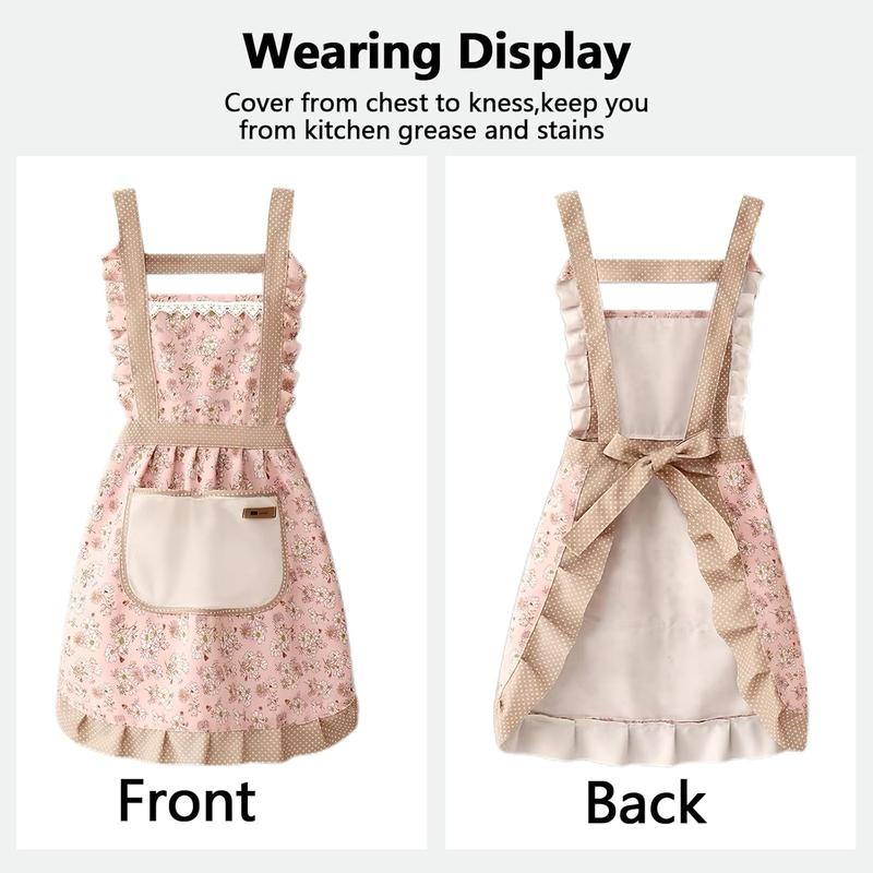 Comfortable Aprons for Women with Pockets, Floral Kitchen Cooking Aprons,Waterproof Resistant Cotton Apron with Adjustable Strap and Front Pocket for Kids Kitchen,Cooking,Painting,Baking,Server,Barber Cover Gift Wife