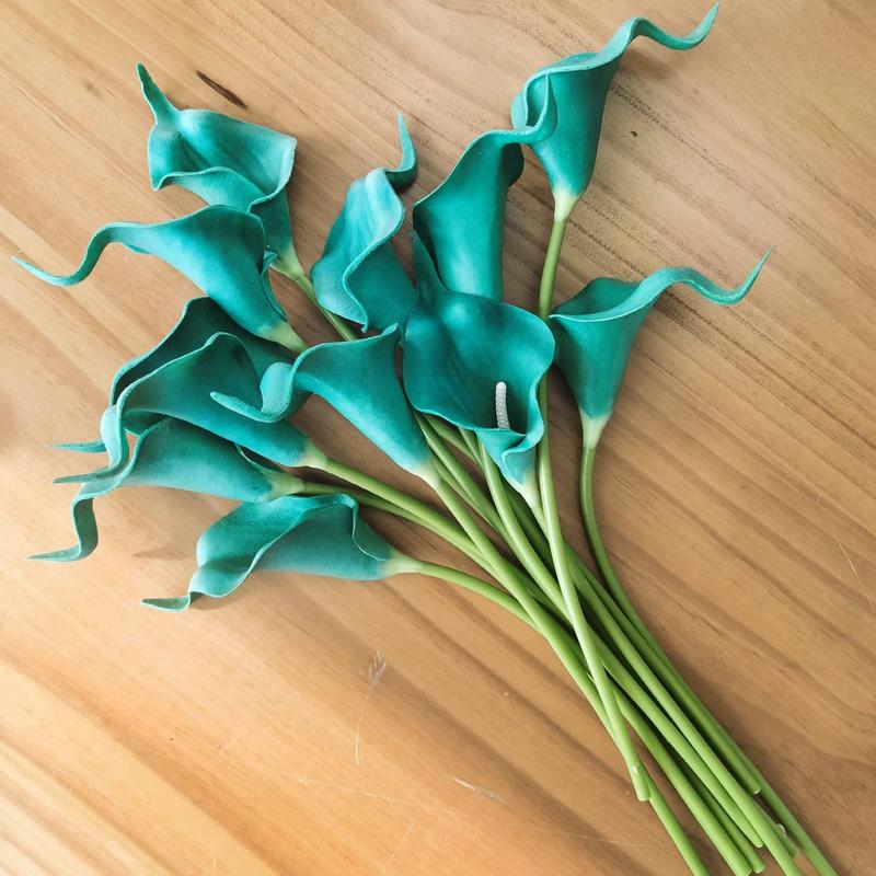 12pcs Teal Calla Lilies: Klein Blue, Wedding & Home Decor Delight.