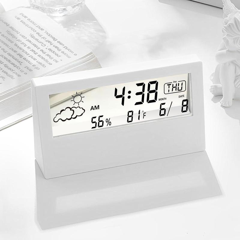 Temperature & Humidity Display Alarm Clock without Battery, 1 Count Modern Design Desktop Clock, Alarm Clock for Office, Living Room, Bedroom