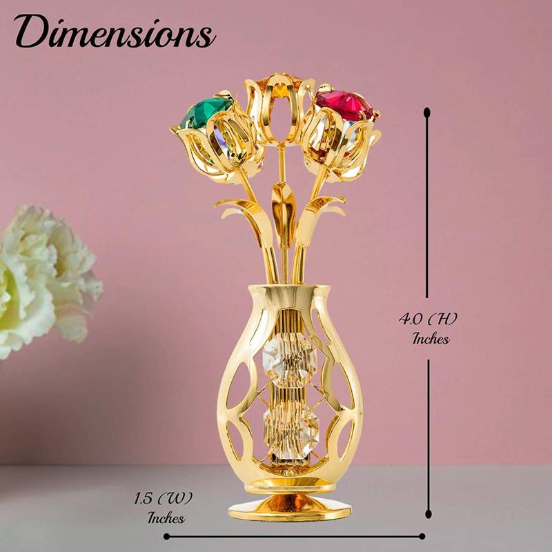 Matashi Best Gift for Mom 24K Gold Plated Flowers Bouquet and Vase Ornament with Crystals Home Decorative Tabletop Decorations Showpiece for Living Room Bedroom Gift for Mother's Day, Birthday