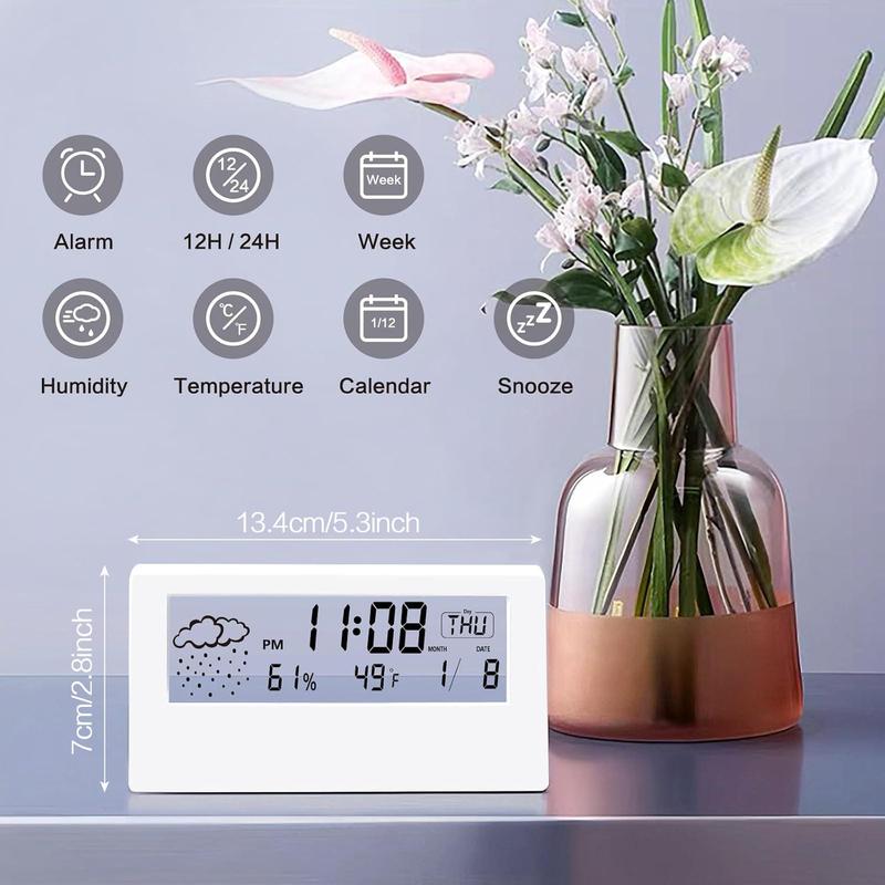 Temperature & Humidity Display Alarm Clock without Battery, 1 Count Modern Design Desktop Clock, Alarm Clock for Office, Living Room, Bedroom