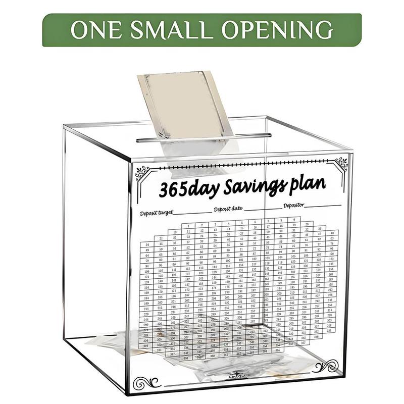 Room Decor 365 Days Money Saving Challenge Box, Large Capacity Acrylic Clear Piggy Bank for Home Office Desk, Unbreakable Cash Saving Box for Adults, Summer Essentials, Creative Gift Ideas for Friends, Boyfriend Gift, Fall Decor, Gift For Girlfriend