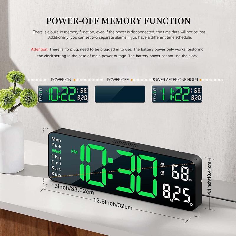 Large Screen Digital Clock, Rechargeable Multifuncitonal Digital Clock with Temperature Date Week Display, Countdown Digital Timer Room Accessories