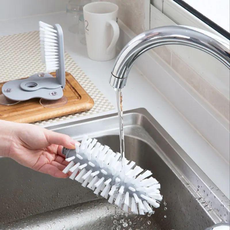 Glass Cleaning Brush, 1 Count Multifunctional 2-in-1 Cup Scrubber and Glass Cleaner Brush, Professional Cleaning Brush For Home Kitchen