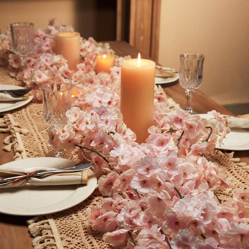 Artificial Cherry Blossom Flower Vines (2pcs), Fake Flower Garland, Hanging Silk Flower Vines for Home Wedding Party Japanese Kawaii Decor