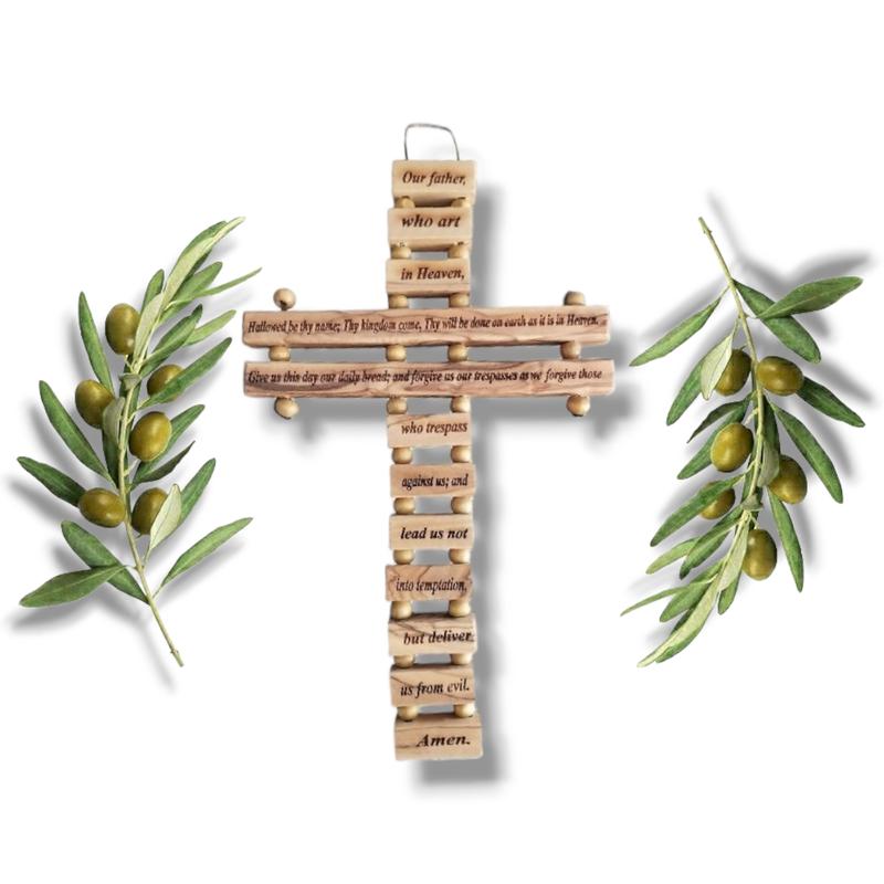 Olive Wood Lord's Prayer Cross from the Holy Land