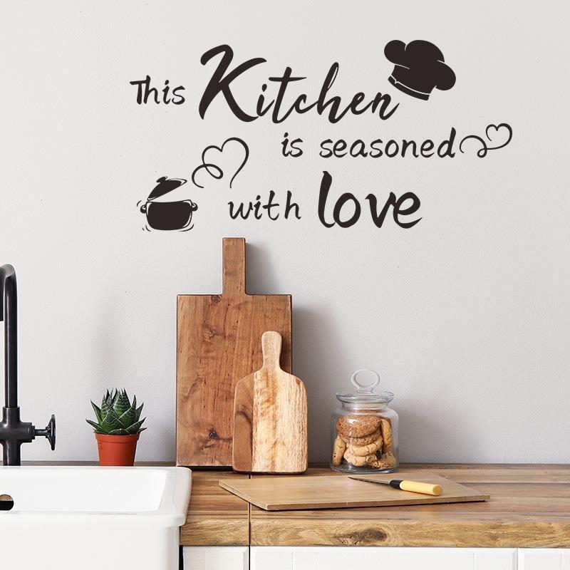 Simple Household Kitchen Wall Sticker, 1 Count Letter Slogan Pattern Decorative Sticker For Home Kitchen