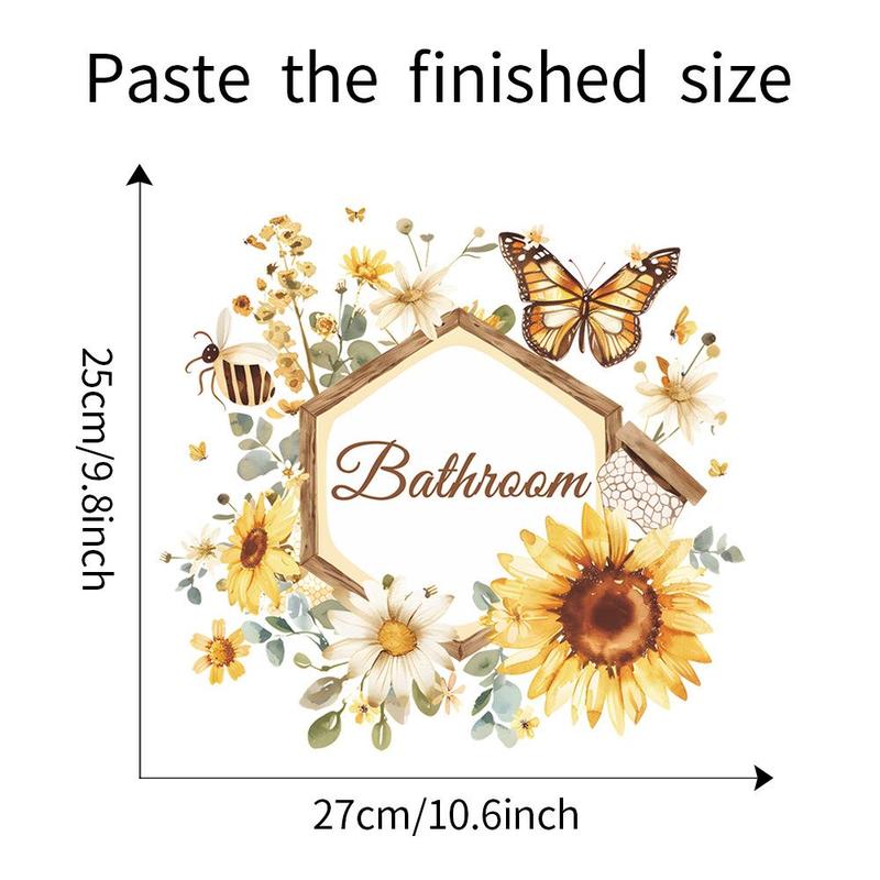 Floral & Butterfly Pattern Bathroom Door Sticker, Self-adhesive Wall Decal, Decorative Sticker for Home Bathroom Bedroom