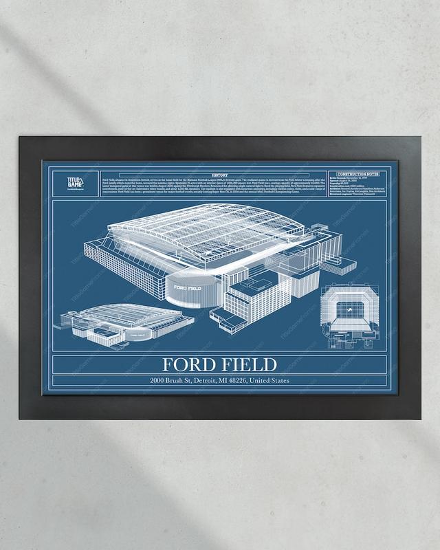 Detroit Lions Ford Field Stadium Blueprint Football Print