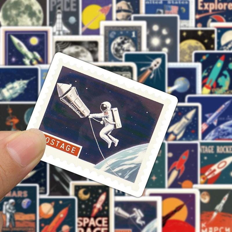 Space Travel Themed Sticker, 50pcs set Cartoon Creative Sticker, DIY Decorative Sticker for Stationery & Computer & Water Bottle