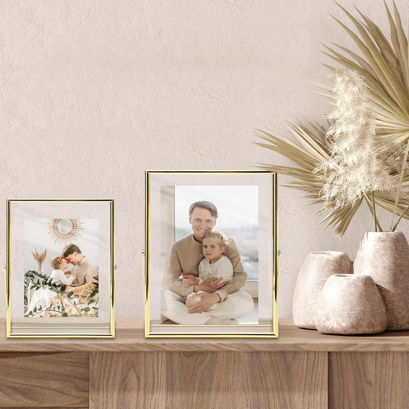 5x7 Picture Frame, Glass Floating Picture Frames for 2x3 3x5 4x6 Photo, Gold Tabletop Photo Frame for Home Wedding Party Office Decor