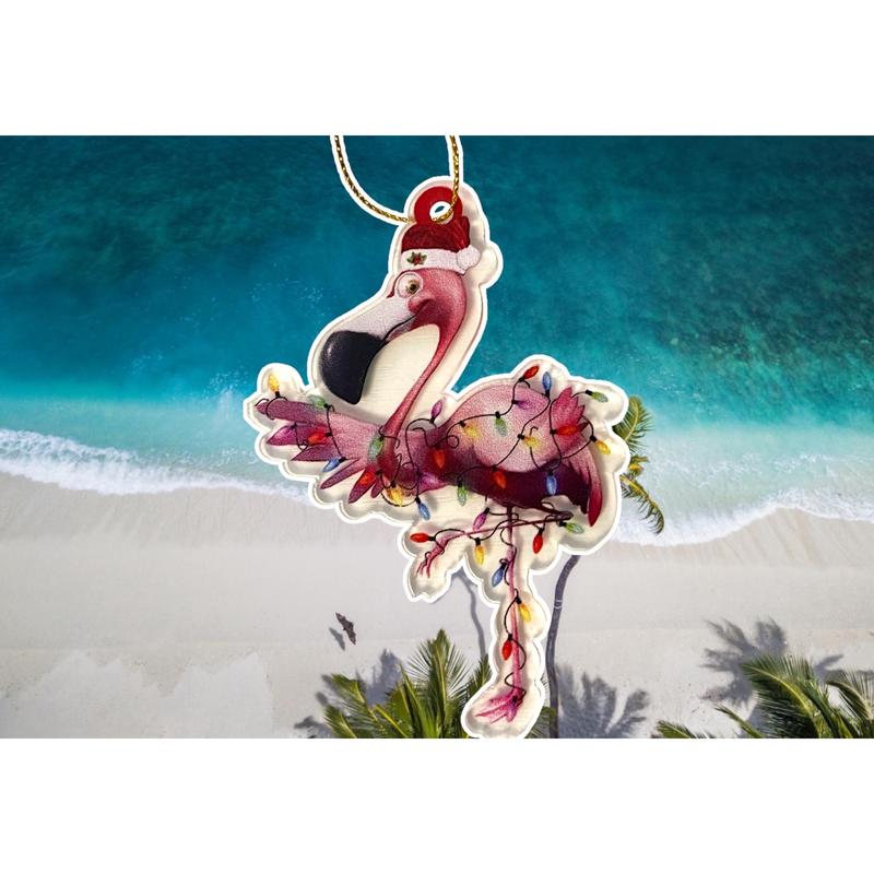 Festive Pink Flamingo Pendant Ornament - Perfect for Car, Wallet, Backpack, Keys - Christmas Decor or Gift