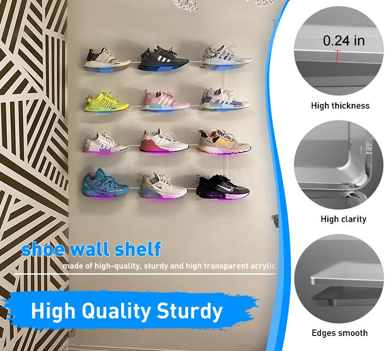 OAPRIRE Floating Shoe Display Shelf Set of 6 with Lights, Glow Color Changing Shoe Wall Shelf, Levitating Sneaker Shelves, Display Your Top Shoes