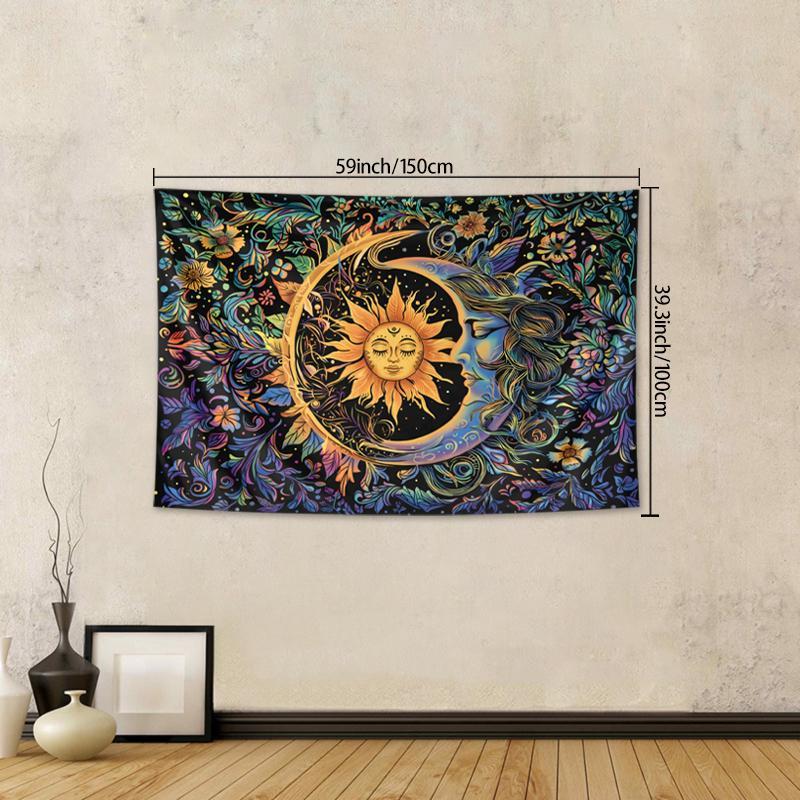 Sun & Moon Pattern Tapestry, 1 Count Boho Style Wall Hanging Tapestry with Free Installation Accessories, Wall Art Decor for Home Living Room Bedroom