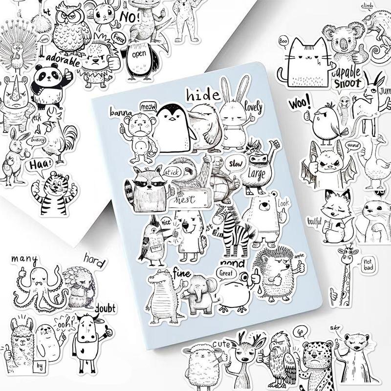 Cartoon Animal Pattern Sticker (50pcs), Cute Self Adhesive Decorative Stickers, DIY Decals for Water Bottle, Laptop, Phone Case, Scrapbooking