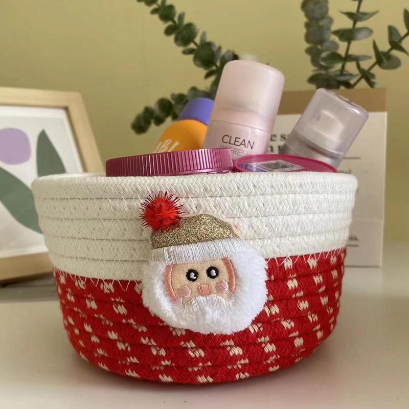 Christmas Cartoon Design Basket, 1 Count Desktop Makeup Storage Basket, Home Organizer for Living Room Bedroom Bathroom