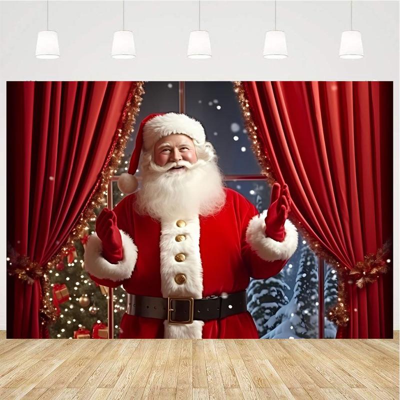 Merry Christmas Backdrop, 1 Count Santa Claus Photography Backdrop, Wall Decoration, Winter Gift Background, Photo Prop, Christmas Party Background