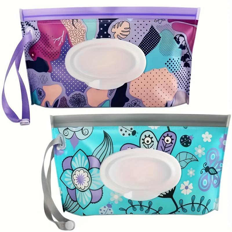 Zipper Tissue Storage Bag, 2 Counts set Flora Pattern Reusable Tissue Pouch, Portable Tissue Organizer for Home Travel