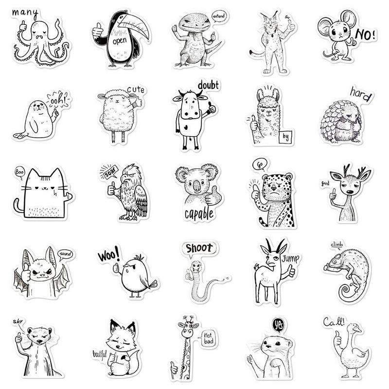 Cartoon Animal Pattern Sticker (50pcs), Cute Self Adhesive Decorative Stickers, DIY Decals for Water Bottle, Laptop, Phone Case, Scrapbooking