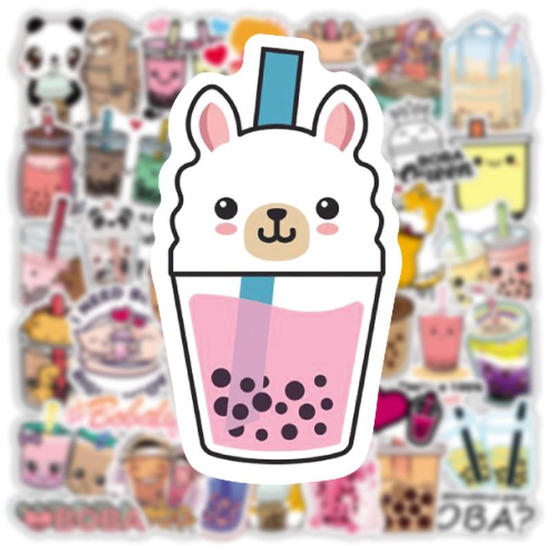 50pcs Cartoon Milk Tea Pattern Assorted Sticker, Graffiti Waterproof Decoration Sticker, DIY Decorative Sticker For Water Cup, Phone, Computer, Stationery, Scrapbooking