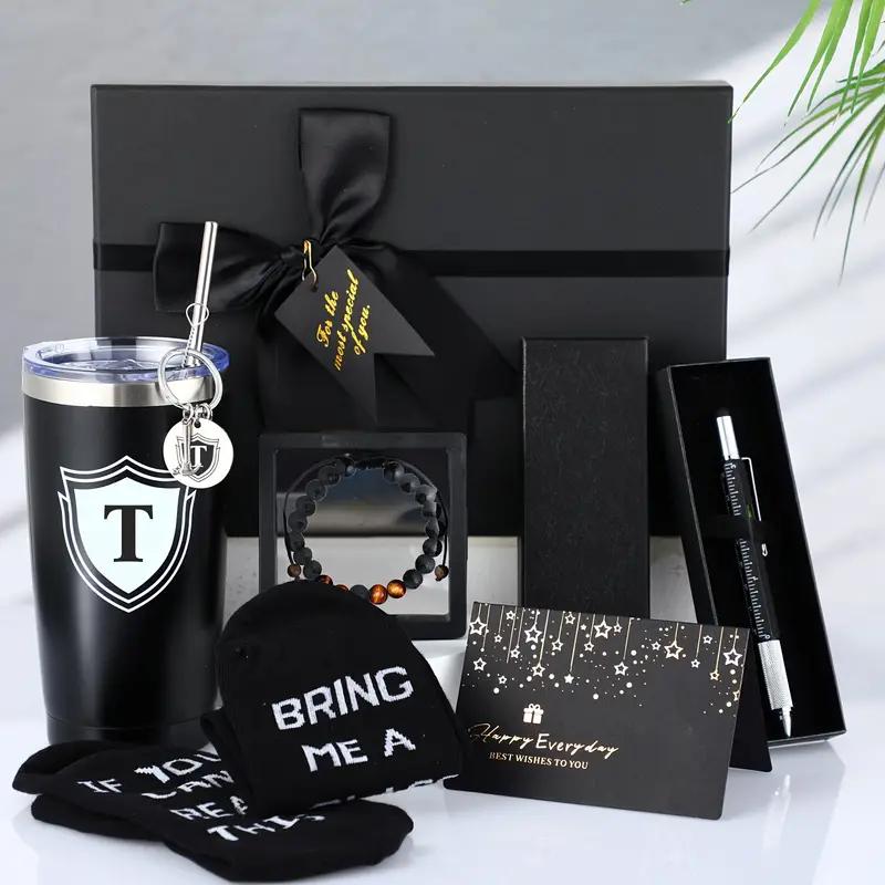 Personalized 6-Piece Box Set for Men Stainless Steel Tumbler Keychain Socks Multi-Tool Pen Bracelet Perfect for Christmas gift boyfriend baskets gifts