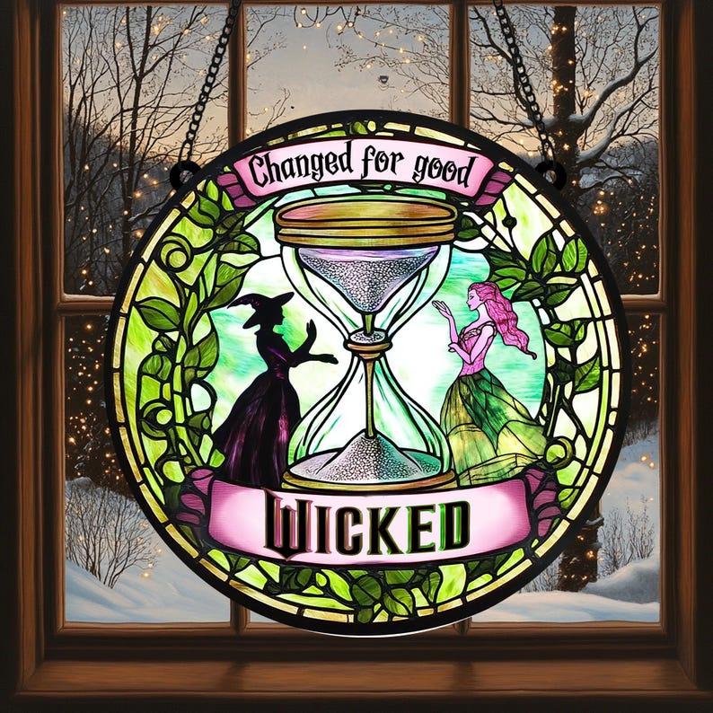 Elphaba and Glinda Besties Acrylic Suncatcher, Witches of Oz Window Hanging, Wicked Musical Ornament, Perfect Christmas Gift for Fans, Hangable Decoration