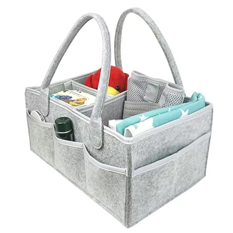 Fabric Storage Basket, 1 Count Multi-purpose Diaper Basket with Handle, Portable Nursery Storage Basket for Home Living Room Bedroom