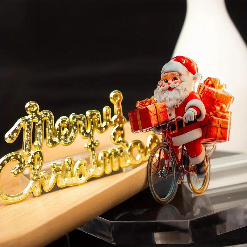 Christmas Santa Claus Riding Bicycle Design Ornament, 1 Count Festival Style Acrylic Decoration, Holiday Fairy Tale Theme Pendant for Home, Garden, Party