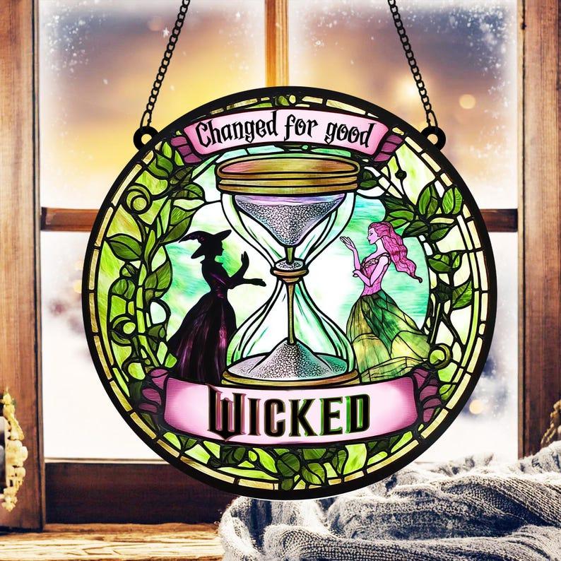 Elphaba and Glinda Besties Acrylic Suncatcher, Witches of Oz Window Hanging, Wicked Musical Ornament, Perfect Christmas Gift for Fans, Hangable Decoration