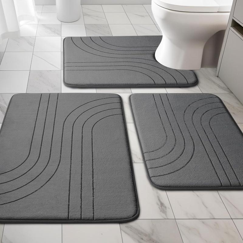 3PCS Memory foam gray bathroom carpet set, super absorbent bathroom mat set, anti-skid machine wash and quick dry, bathroom mat set(81*51+61*41+61*51cm)