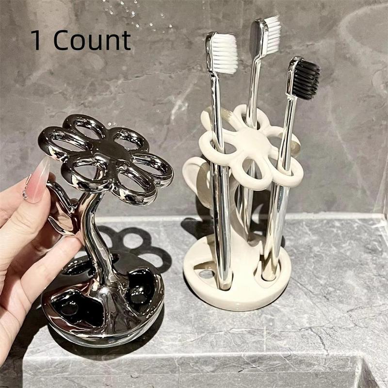 Ceramic Toothbrush Holder, 1 Count Toothbrush Storage Rack, Bathroom Toothbrush Storage Organizer, Desktop Toothbrush Holder for Bathroom