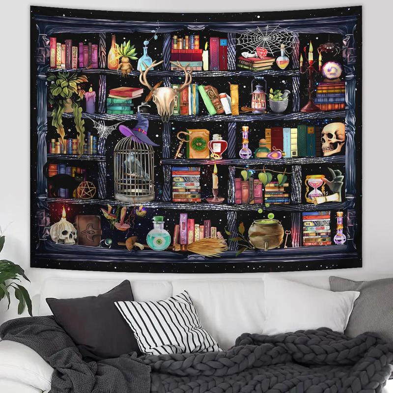 Bookcase Pattern Tapestry, Gothic Bookshelf Pattern Wall Hanging, Wall Art Decor for Home Living Room Bedroom Study Room