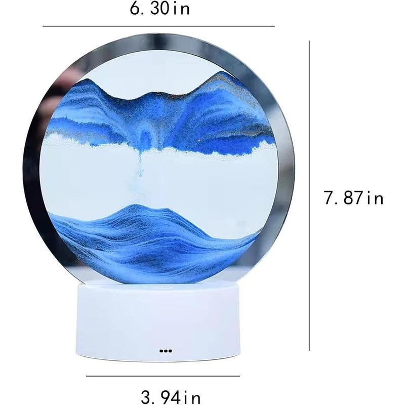 Moving Sand Art Picture Round 3D Deep Sea Sandscape in Motion Display Flowing Sand Frame, Children's Large Desktop Art Toys, Home & Office Desktop Decorations(Blue, Button-Crotrol) Landscape Shelf Ornaments