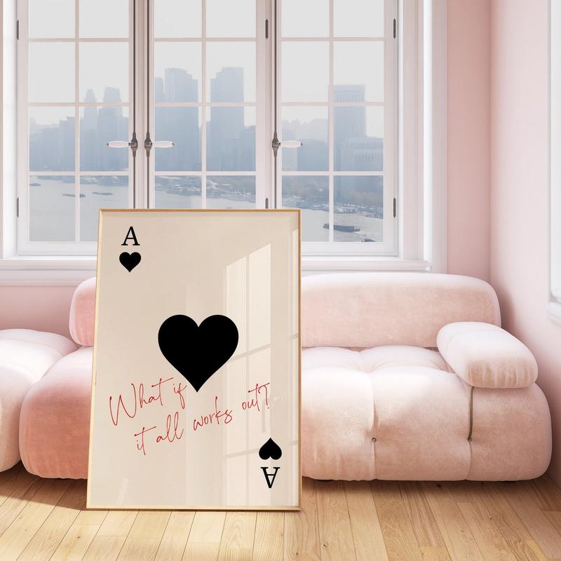 Trendy Ace of Hearts Print What If It All Works Out Poster Retro Wall Art Aesthetic Print Playing Card Poster Preppy  Room Decor