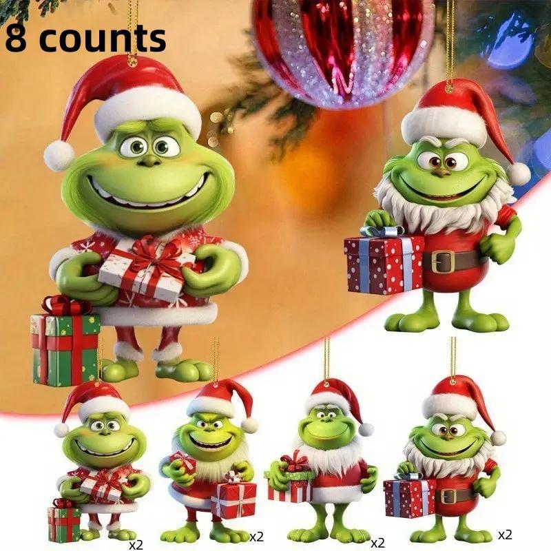 Cartoon Grinch Design Hanging Ornament, 8 Counts set Cute Cartoon Character Hanging Decoration, Hanging Decor for Home Party Festival, Home Decor