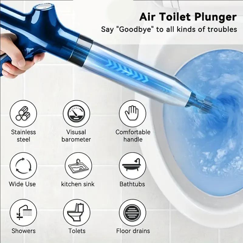 High Pressure Plunger for Unclogging Drains in Toilets, Sinks, and Bathtubs - No Chemicals Needed