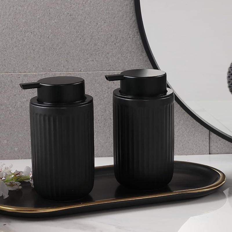 Foam Soap Dispenser Set - 2 Pack Black Ceramic Foaming Dish Hand Soap Dispenser with Black Pump for Bathroom, Bathroom Dispenser Set for Modern Home Farmhouse Decor